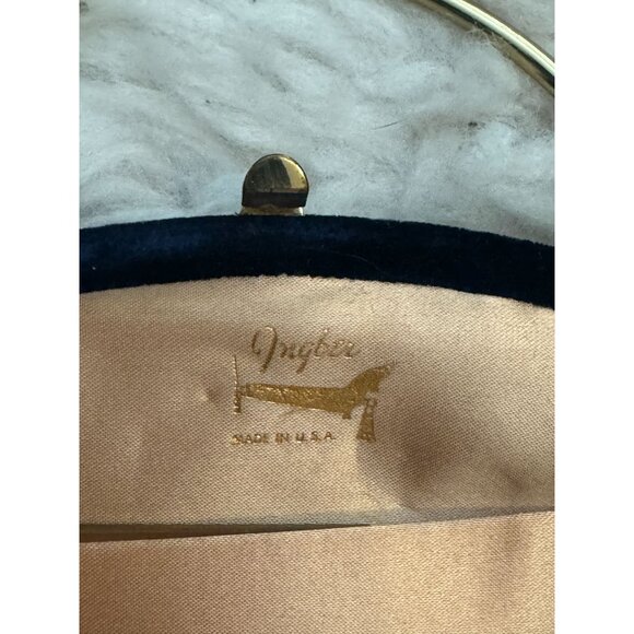 Vintage Ingber Navy Blue Velvet Handbag Purse with Gold Metal Hoop Handle - Picture 6 of 9
